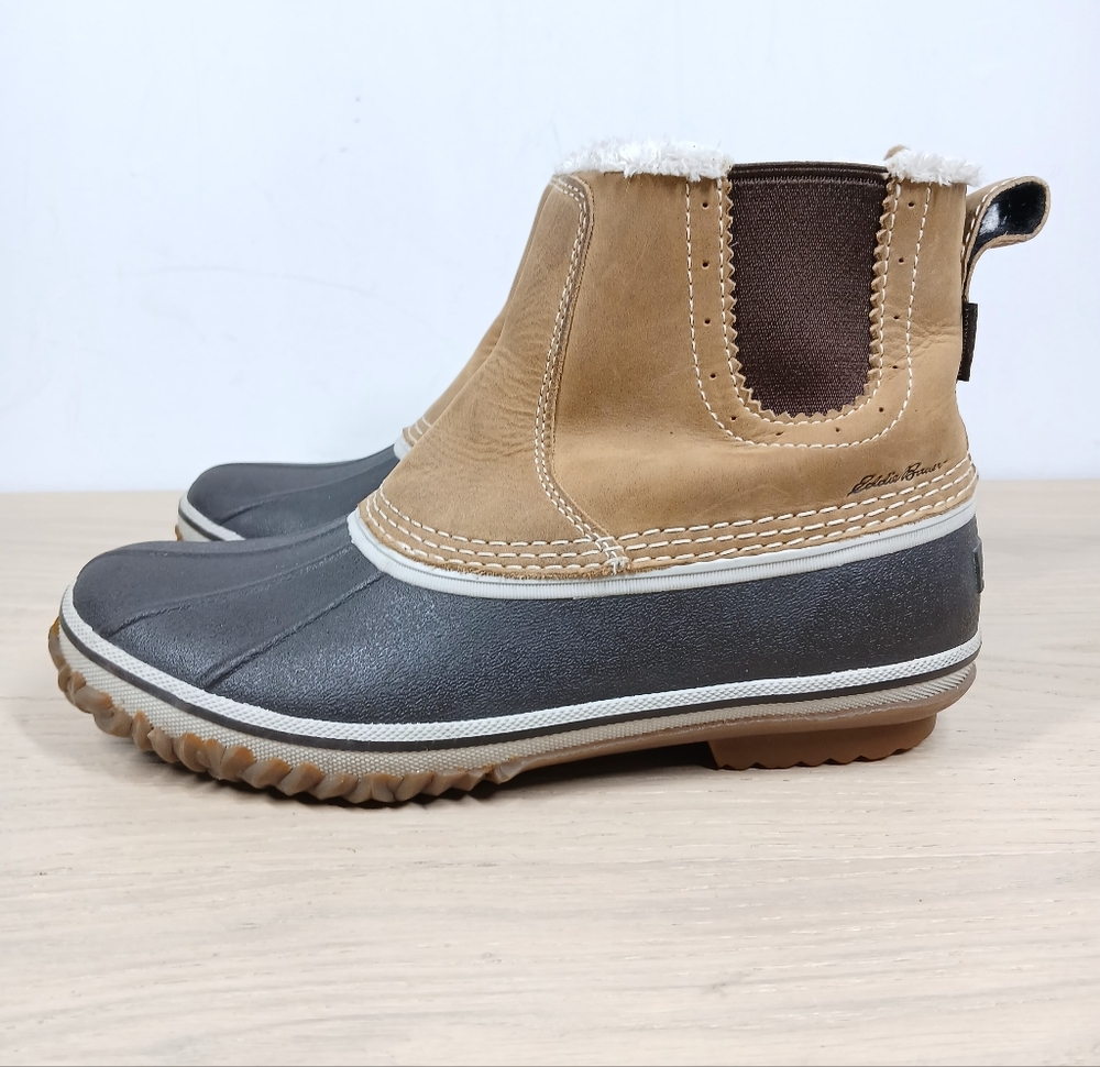 Eddie Bauer Hunt Pac Tan Brown Leather Waterproof Shearling Lined Duck Boot 1163